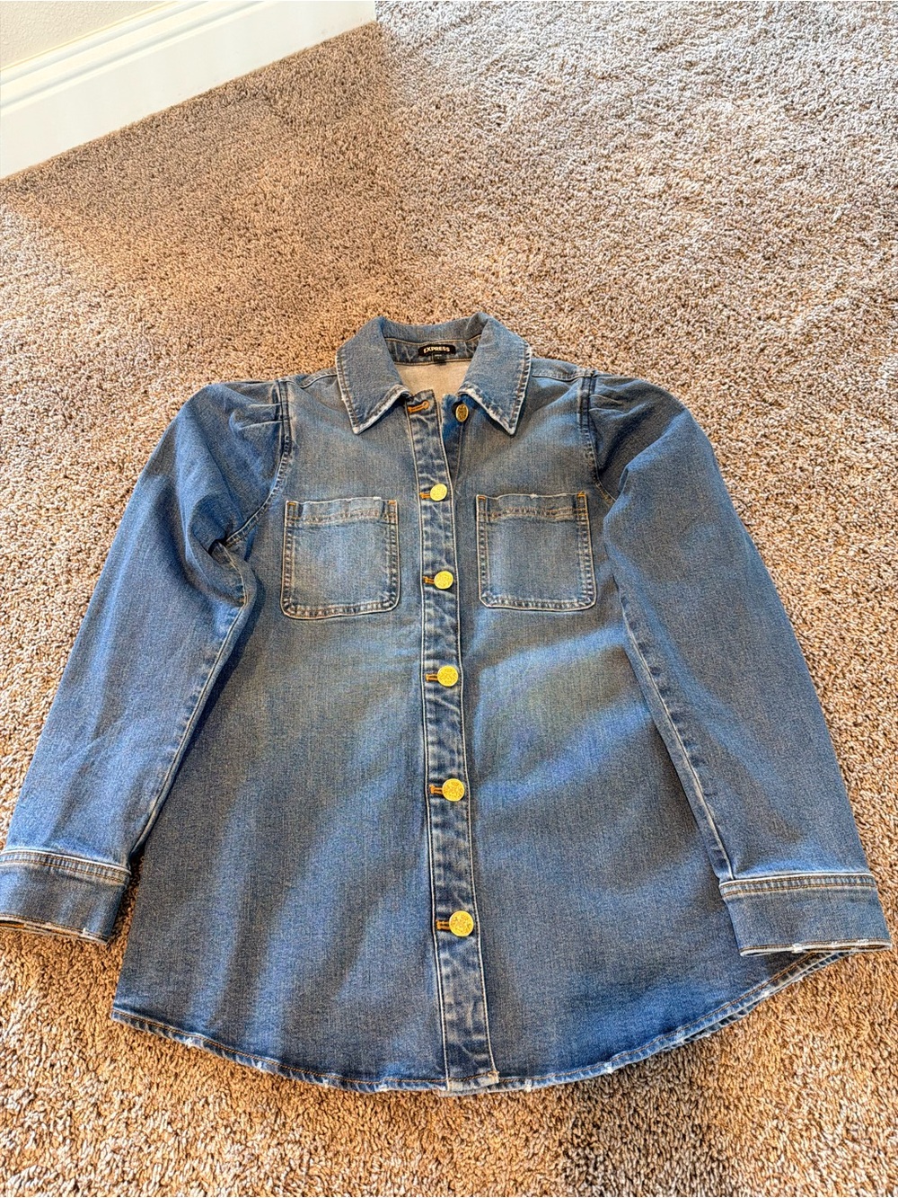 EXPRESS Classic Denim Button-Up Shirt Jacket - Blue